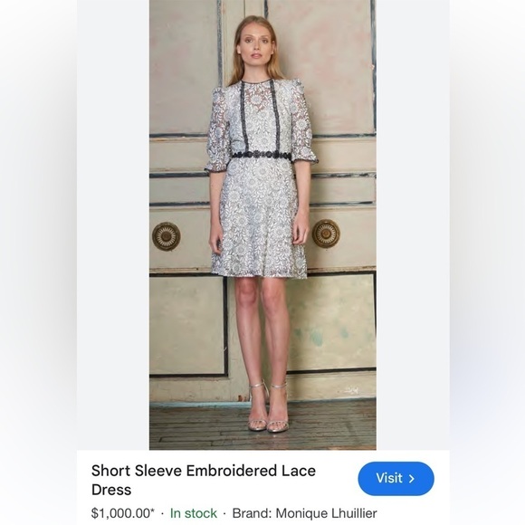 MONIQUE LHUILLIER Short Sleeve Embroidered Lace Mini Dress - Picture 2 of 15